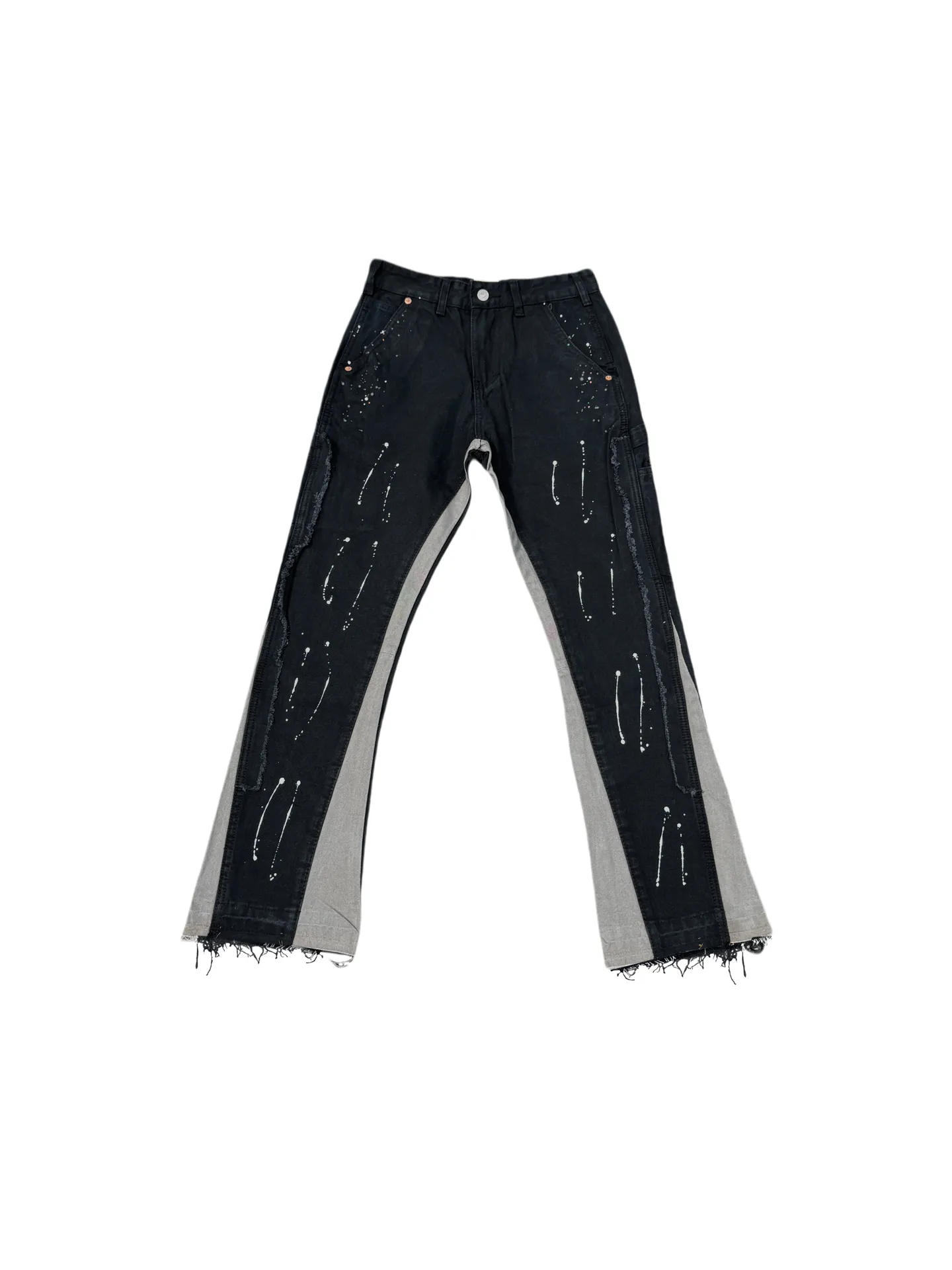 P220💰G33 GALLERY DEPT. Spliced ​​washed retro jeans for men and women high street splashed ink trousers micro-flared casual trousers trendy couple same style Color: Black Size: S-XXL (corresponding to 28-36)
